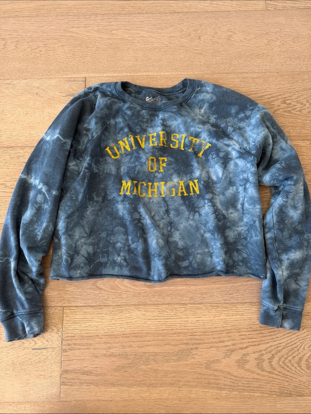 Original Retro Brand Blue Tie-Dye Crewneck with Yellow University Lettering